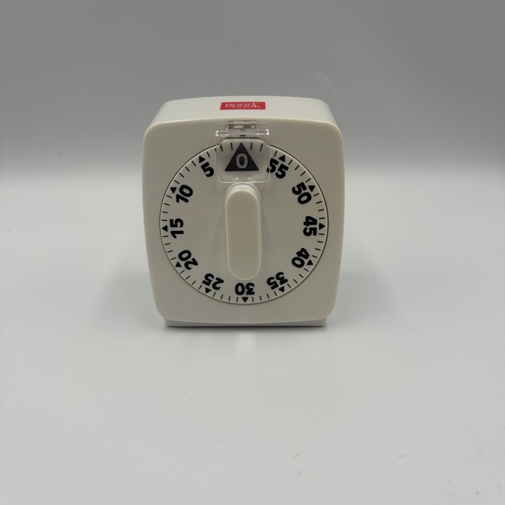 Vintage GoodCook Kitchen Timer Mechanical 60 Minute White Plastic Wind Up